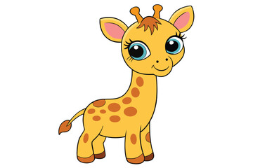 Cute cartoon giraffe character with big eyes smiling brightly in a cheerful, playful style suitable for children's media and educational materials