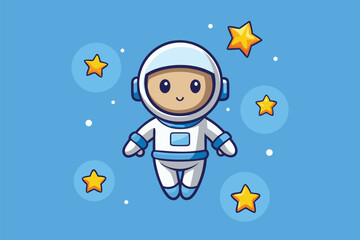 Fototapeta premium Cute astronaut floating in space with stars on a vibrant blue background
