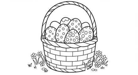 Fototapeta premium Easter Egg Coloring Page: A Basket of Outlined Eggs