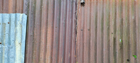 Old zinc vintage fence wall texture for background, pattern of rusty on metal panel.Tin Roof wall countryside	
