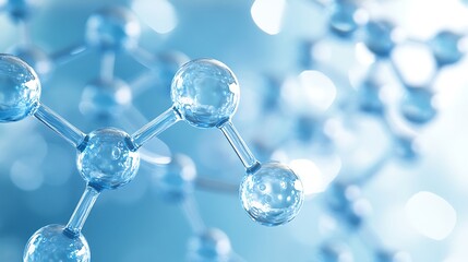 Close-up of a molecular structure with blue spheres connected by bonds