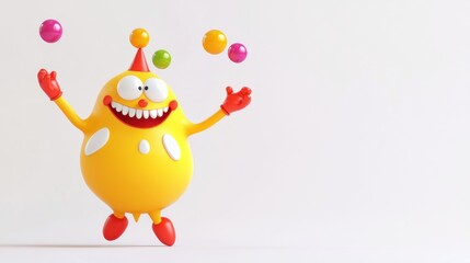 Joyful monster juggling balls on white (1)