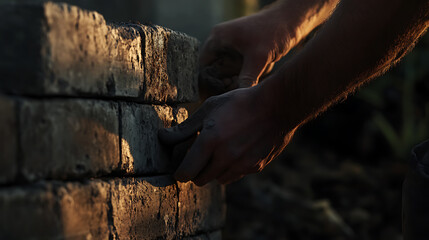 Bricklayer's Hands Laying Bricks in Construction