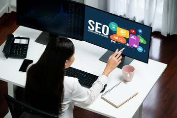 SEO search engine optimization for brisk e-commerce and online retail business showing on computer...