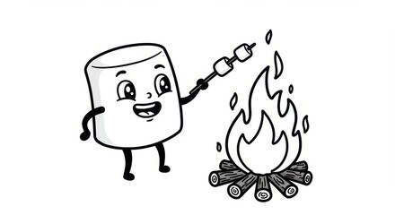 Cartoon Marshmallow Roasting Over a Fire