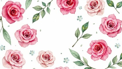 Naklejka premium Delicate watercolor roses & leaves, repeating pattern , seamless, nature