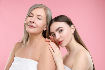 Portrait of beautiful women with healthy skin on pink background