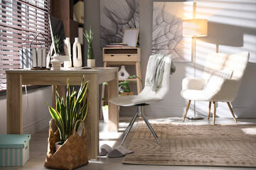 Comfortable workplace with computer in home office