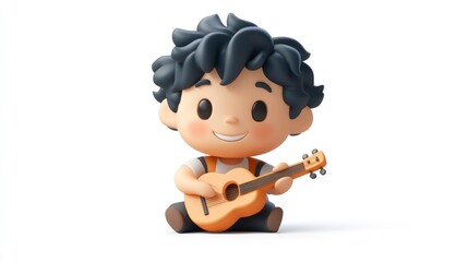 A cheerful cartoon character playing a guitar perfect for music education and childrens con