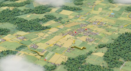 Fototapeta premium Detailed Aerial View of Village Topographic Model