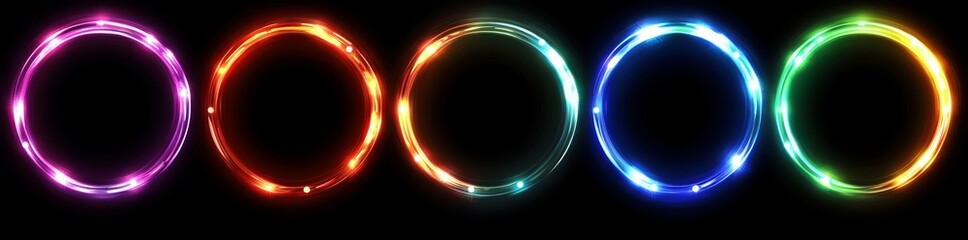 Obraz premium A modern realistic illustration presents isolated colorful neon light rectangles against a transparent background, accompanied by the surreal imagery of frames in clouds of smoke, a glowing magical