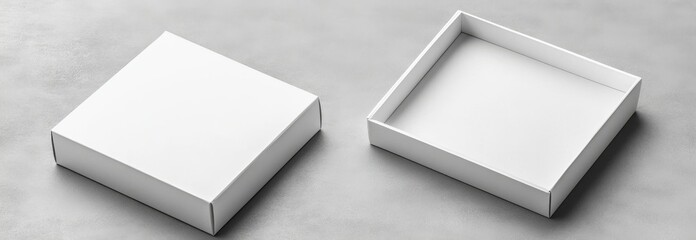 This modern illustration set features a realistic open slide box mockup, comprising a white, blank carton package accompanied by a sleeve, creating an empty pack that takes the form of a drawer,