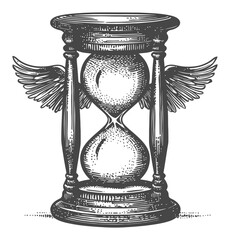Vintage Hand-Drawn Illustration of an Hourglass with Wings