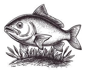 Obraz premium Vintage Hand-Drawn Illustration of a Fish in Nature Setting
