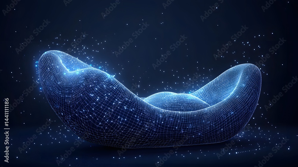 Leinwandbilder luminous blue wireframe structure, reminiscent of a stylized pillow, glows against a dark gradient b