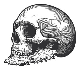 Naklejka premium Detailed Vintage Hand-Drawn Illustration of a Skull Profile
