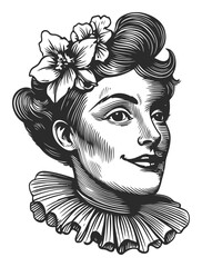 Vintage Hand-Drawn Illustration of a Woman with Flowers in Hair