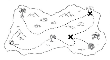 Cartoon Treasure Map with Dotted Paths and X Marks