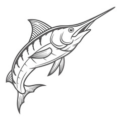 Blue Marlin Illustration, Makaira Nigricans Outline