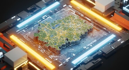 Map on Circuit Board Electronic City Planning
