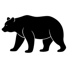 A black silhouette of a bear walking, shown in profile