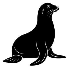 A black silhouette of a seal sitting upright, with its head raised