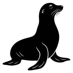 A black silhouette of a seal sitting upright, with its head raised