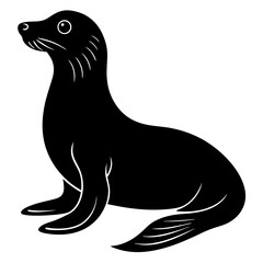 A black silhouette of a seal sitting upright, with its head raised