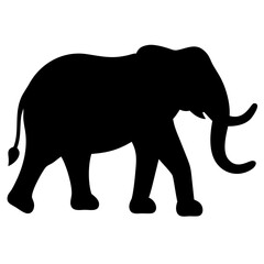 Obraz premium A black silhouette of an elephant walking, shown in profile, with a long trunk and large ears