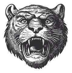 Vintage Hand-Drawn Illustration of a Roaring Tiger Head