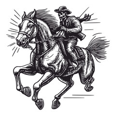 Obraz premium Vintage Hand-Drawn Illustration of a Cowboy Riding a Horse