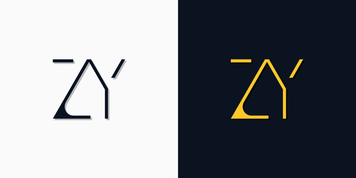 Minimalist abstract initial letters ZY logo.