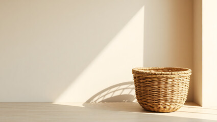 Fototapeta premium Handwoven Basket Mockup Natural Light Photography