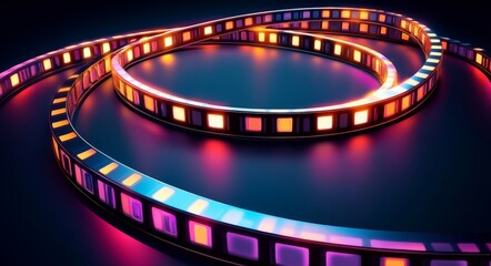 The modern realistic illustration features an old film texture with a distressed, retro aesthetic, including scratches, noise, light leaks, red and orange stripes, and a camera lens flare overlay