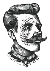 Vintage Hand-Drawn Illustration of a Classic Gentleman with Mustache