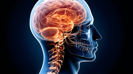 Human Brain and Skull Anatomy Illustration