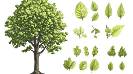 Fototapeta premium Tree leaves illustration; botany, nature study guide