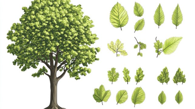 Tree leaves illustration; botany, nature study guide