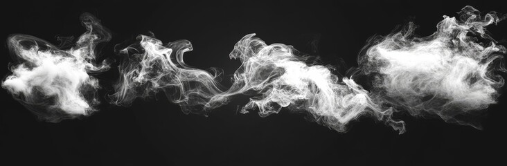 The effect of hot coffee, tea, or food smoke is a modern and realistic transparent white mist that rises from a mug, creating a smoky air flow with a swirly abstract trail, along with a collection of