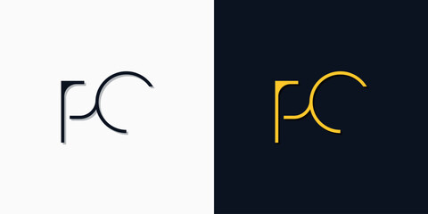 Minimalist abstract initial letters PC logo