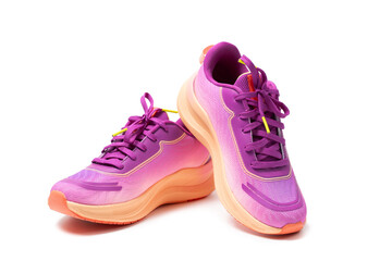 Pair of generic purple pink sport shoes isolated on white background