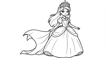 Fototapeta premium Cartoon Princess in Flowing Dress
