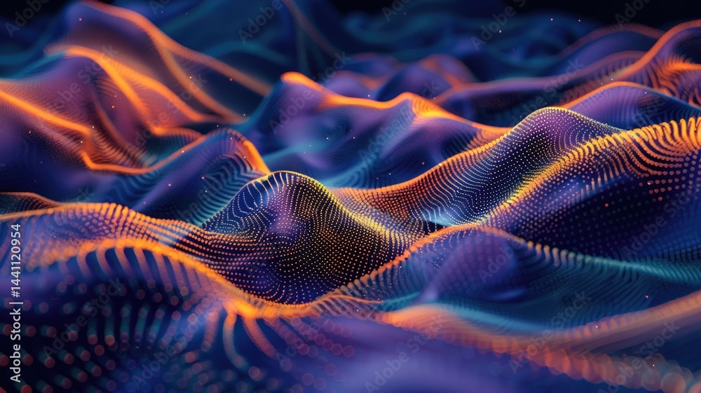 Poster this abstract image features mesmerizing waves in blue and purple tones, creating a dynamic and visu