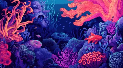 Obraz premium Vibrant coral reef, underwater scene, ocean life, background, marine illustration