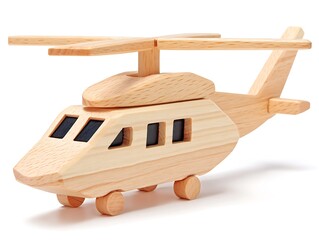 Wooden toy helicopter, simple design, light wood, small wheels
