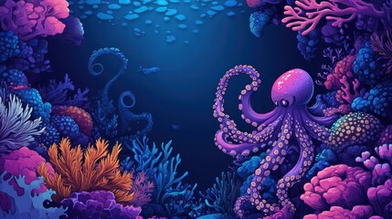 Obraz premium Vibrant Octopus in Coral Reef, Underwater Scene
