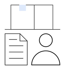 Open folder with document and user icon symbolizing organization, profile management, or personal records. Ideal for data storage, user identity, documentation, system design, UX concept, office