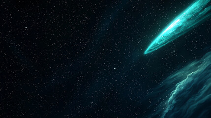 Fototapeta premium Cosmic Turquoise Comet Soaring Across the Starry Expanse of Space and Nebula Formations