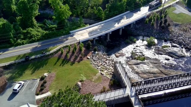 Gibson Pond Dam in Lexington South Carolina with pollen floating on the water