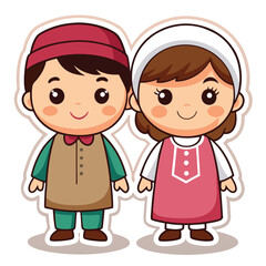 Cartoon couple in traditional clothing